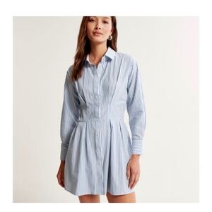 Abercrombie & Fitch Blue Striped Cinched Button Shirt dress L cotton preppy chic
